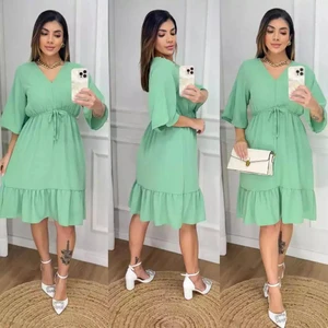 Vestido Feminino Curto Duna /Moda Evangelica / Tem elástico na cintura