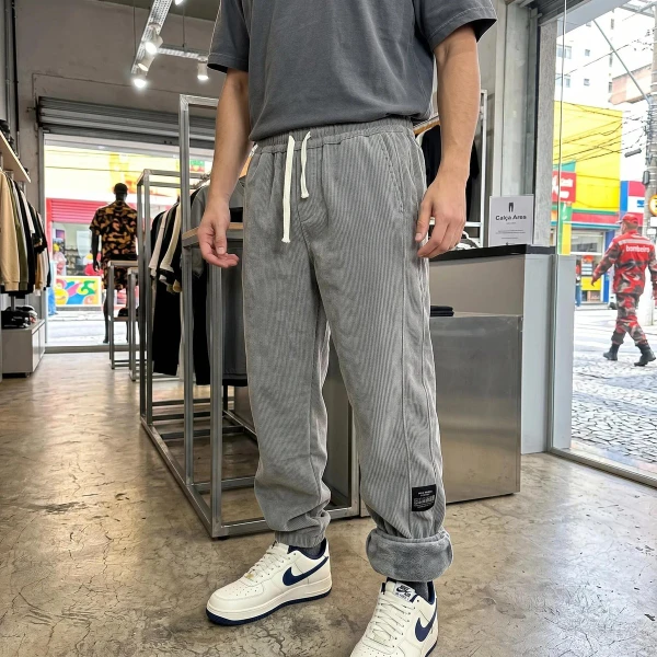 [Leve 3, Pague Só 2!] Calça Ares Térmica Masculina em Veludo Cotelê e Forro Peluciado de Isolamento e Modelagem Jogger