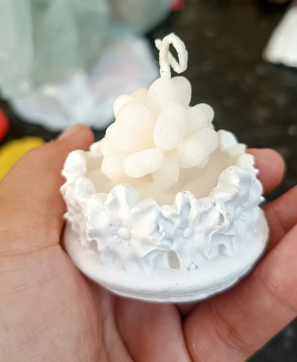 Vela Perfumada em Formato de Suculenta no Vasinho Floral de Gesso