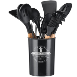 Kit Utensílios Cozinha 12 Peças Silicone Antiaderente PRETO