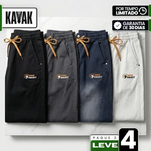 [Leve 4, Pague Só 2!] Calça Tarkus Masculina em Algodão de Alta Densidade de Corte Reto com Costura Dupla Lateral e Cós Ajustável