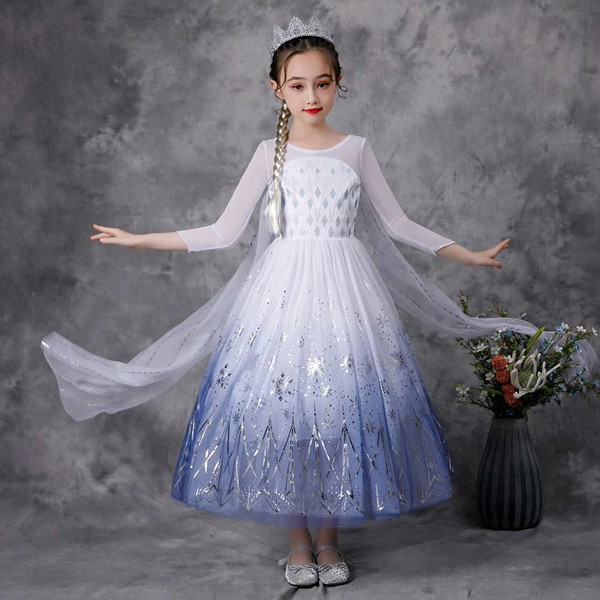 Fantasia Elsa Completa + Coroa + Varinha Mágica + Cabelo + Luva + Colar, Brinco, Anel e Pulseira