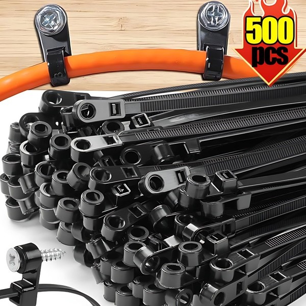 500/100 pces parafuso buraco laços de cabo reutilizáveis fixos laços de cabo de náilon auto-travamento laços cintas fixação loop organizador de escritório