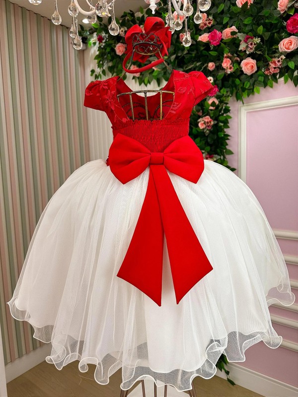 Vestido Glamour - Bordado Aplicações de Borboletas - Vermelho 