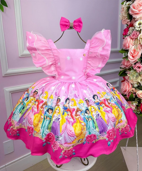 Vestido Temático Estampado - Princesas - Rosa 