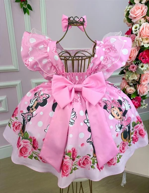 Vestido Temático - Minnie Rosa Claro