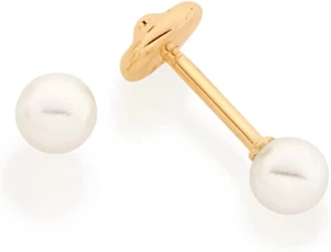 Brinco Rommanel 520190 Banhado Ouro Pérola 4 Mm Tarraxa Baby Cor Dourado