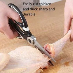 Tesoura de cozinha multifuncional doméstica, corte de peixe, legumes, assado, osso de frango, tesoura de aço inoxidável