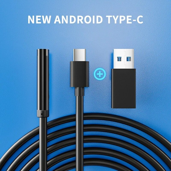 Câmera Endoscópio Tipo-C, IP67 Impermeável, 6 LEDs, Ajustável, USB, Android, Inspeção Flexível, Câmeras Borescope para Telefone, PC, 7,0mm