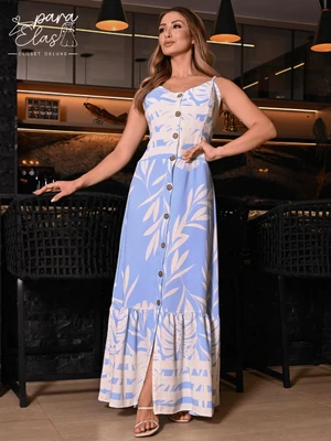 Vestido Estampado Longo Soltinho com Alcinha Regulável Moda Feminina Casual