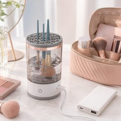 Limpador Elétrico de Pincéis de Maquiagem USB com Rotação Automática Limpa e Seca Rápido