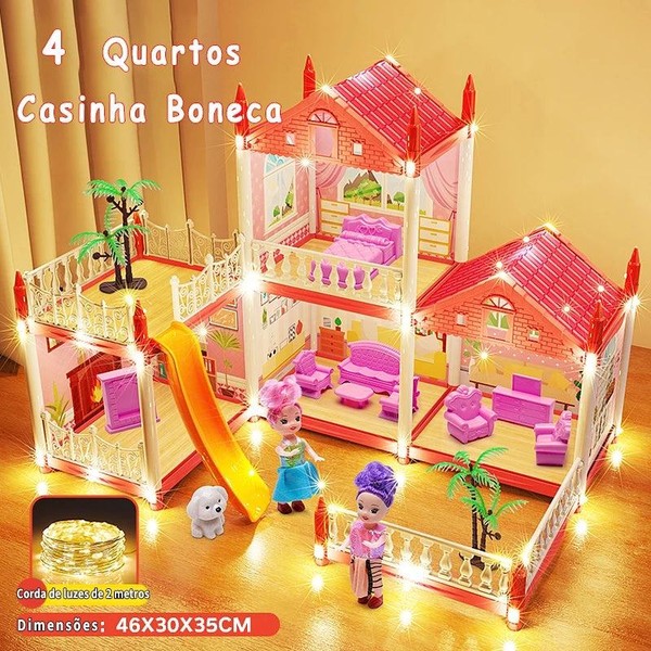 Casinha de Boneca com 14 Quartos - Inclui Corda de Luzes | Brinquedo para Crianças Presente De Aniversário