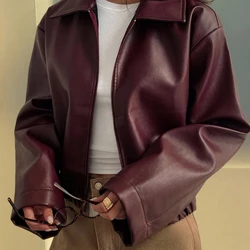 Velour Jaqueta Casual Solta de Couro Sintético Feminina, Ajuste Regular, Outono/Inverno