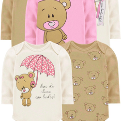 KIT BODY BEBÊ 5 PEÇAS SUEDINE URSO ORANGO
