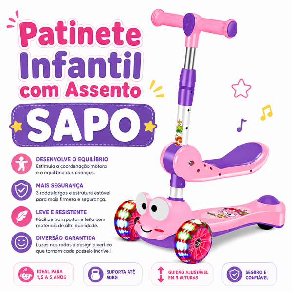 Patinete Infantil 3 Rodas com Assento SAPO