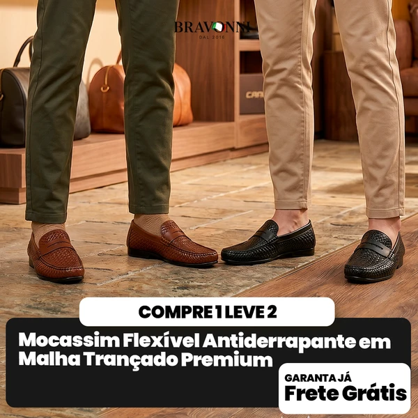 [COMPRE 1 LEVE 2] Mocassim Flexível Antiderrapante em Malha Trançado Premium