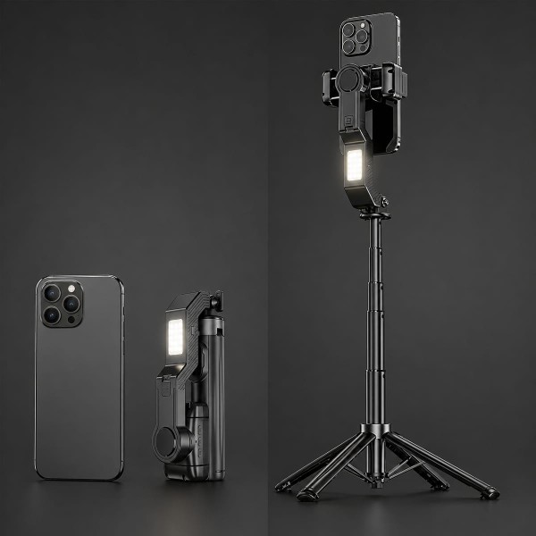 Estabilizador Gimbal para Celular 3 Eixos com Bluetooth e Luz Integrada