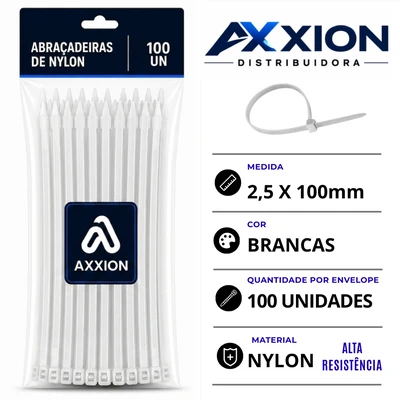 100 Unidades de Abraçadeira de Nylon 2,5x100mm (10cm) Brancas