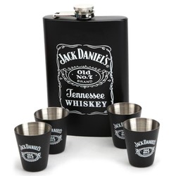 Kit Jack Daniel's 6 peças (Cantil - Funil - 4 Copos) Preto