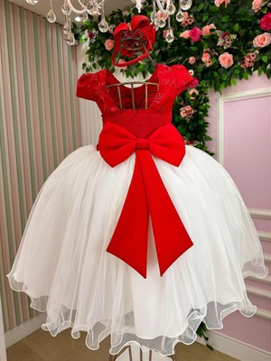 Vestido Glamour - Bordado Aplicações de Borboletas - Vermelho 