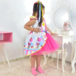 Vestido Infantil Festa Junina São Joao Quadrilha Tule Rosa