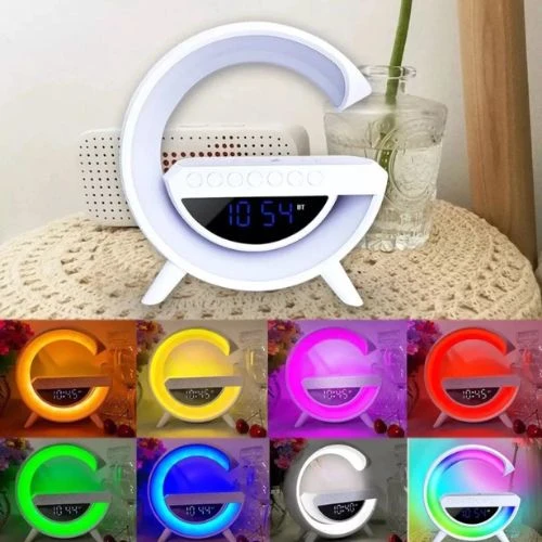 Luminária Inteligente G Speaker 5 em 1 Bluetooth Carregador Sem Fio e Relógio