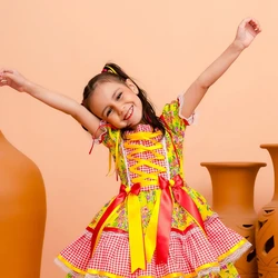 Vestido Junino - Xadrez Florido - Amarelo C/Vermelho