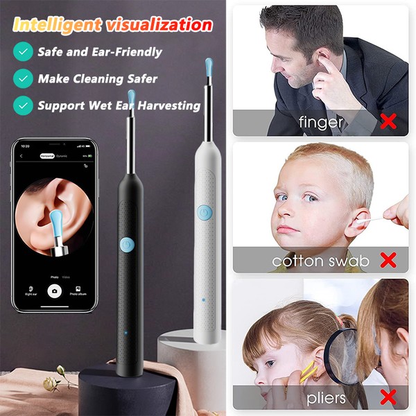 Limpador visual de cera de ouvido com câmera, endoscópio seguro para remoção de cera de ouvido com câmera de 5m, otoscópio luminoso, ferramentas de limpeza de ouvido, cuidados com os ouvidos