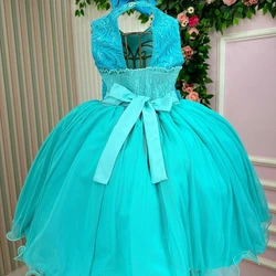 Vestido Luxo Bordado Floral - Verde Tiffany 