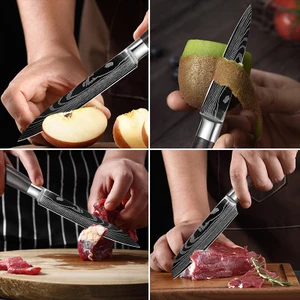 Conjunto de facas de cozinha em aço inoxidável, Laser Damasco, Japonês Santoku Cleaver, Fatiar Utilitário Chef Faca, 7CR17, 440C, 3 Pcs
