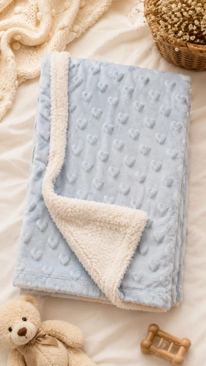 COBERTOR DOTS ESTAMPADO CHEVRON AZUL LAÇO BEBE 16152