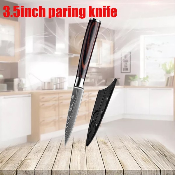 Conjunto de facas de cozinha em aço inoxidável, Laser Damasco, Japonês Santoku Cleaver, Fatiar Utilitário Chef Faca, 7CR17, 440C, 3 Pcs