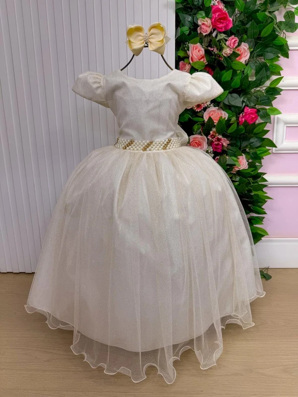 Vestido Luxo Longo Com Aplicações - Off White 
