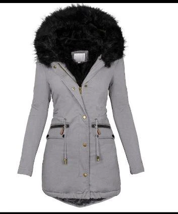 casaco parka outono inverno gola de pele com capuz de ziper