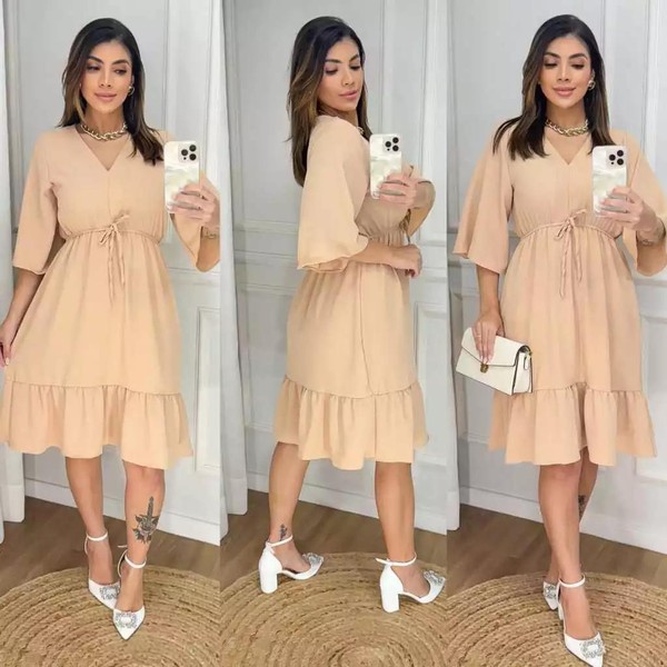 Vestido Feminino Curto Duna /Moda Evangelica / Tem elástico na cintura