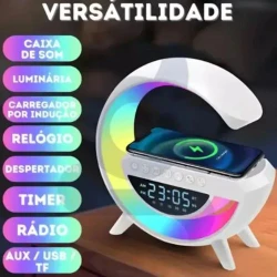 Luminária Inteligente G Speaker 5 em 1 Bluetooth Carregador Sem Fio e Relógio