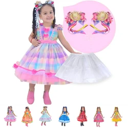 Vestido Festa Junina Xadrez  + Saia de Armação + 2 Laços
