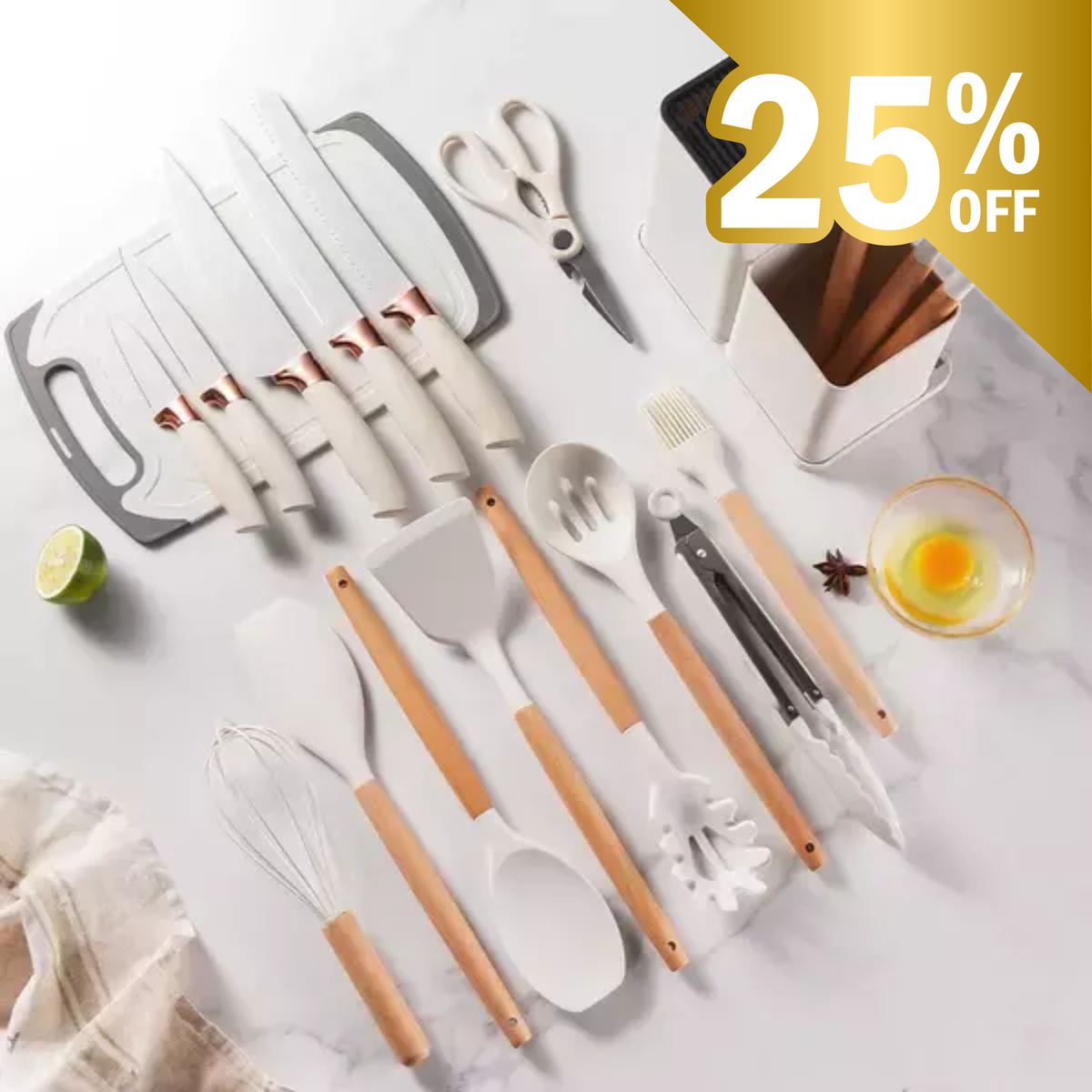 Conjunto de 19 Utensílios de Silicone com Facas e Tábua — foto 6