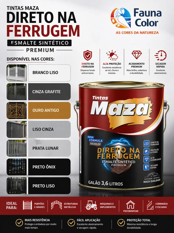 Tinta esmalte direto na ferrugem Maza 3,6L