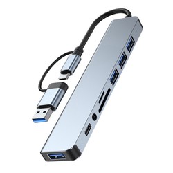 8 em 2 usb + tipo c hub docking station com adaptador de entrada de áudio de 3.5mm leitor de cartão micro sd portátil tablet conversor de disco de telefone