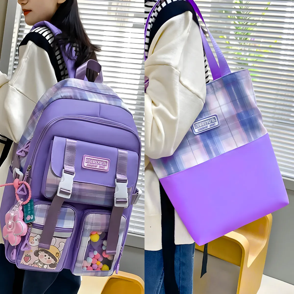 Kit Mochila Completa 5 Peças Feminina Moderna