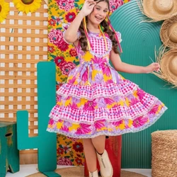 Vestido Junino – Estampado Florida - Lilás C/Rosa