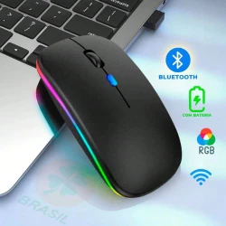 Mouse Bluetooth RGB Recarregável Sem Fio com Bateria de Longa Duração