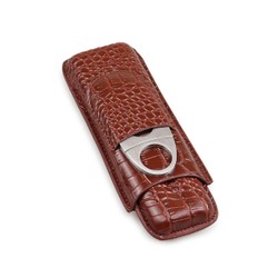Porta 2 Charutos em Couro Motier com Cortador - Marrom