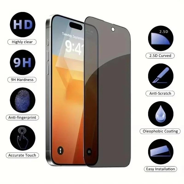 5 pçs capa completa protetor de tela de privacidade para iphone 16 11 12 13 14 pro max mini 8k vidro anti-espião para iphone 15 17 pro xr xs max