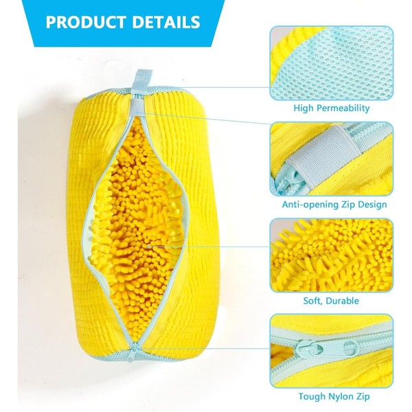 Bolsa durável para máquina de lavar sapatos para todos os tipos de sapatos-amarelo com zíper azul, ideal para tênis e sapatos casuais, bolsa para lavagem de roupas