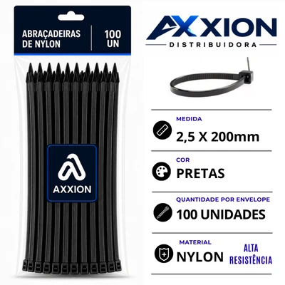 100 Unidades de Abraçadeira de Nylon 2,5x200mm (20cm) Pretas