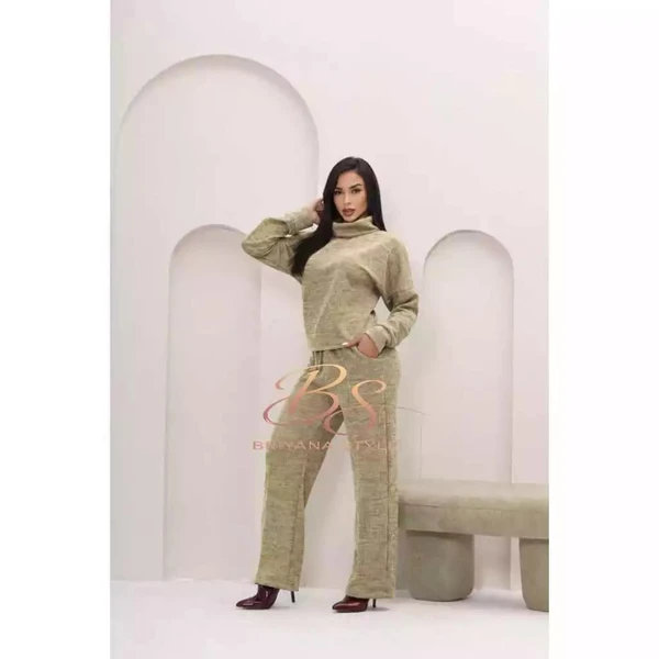 Conjunto Inverno Feminino elegante Tecido Malha Rib Quente