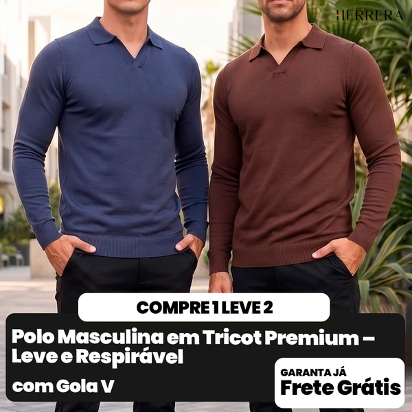 [COMPRE 1 E LEVE 2] Polo Masculina em Tricot Premium – Leve e Respirável com Gola V
