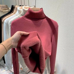 Suéter Peluciado Gola Alta Feminino,elastico,grossa,quente,casual,basico,solida,moda inverno